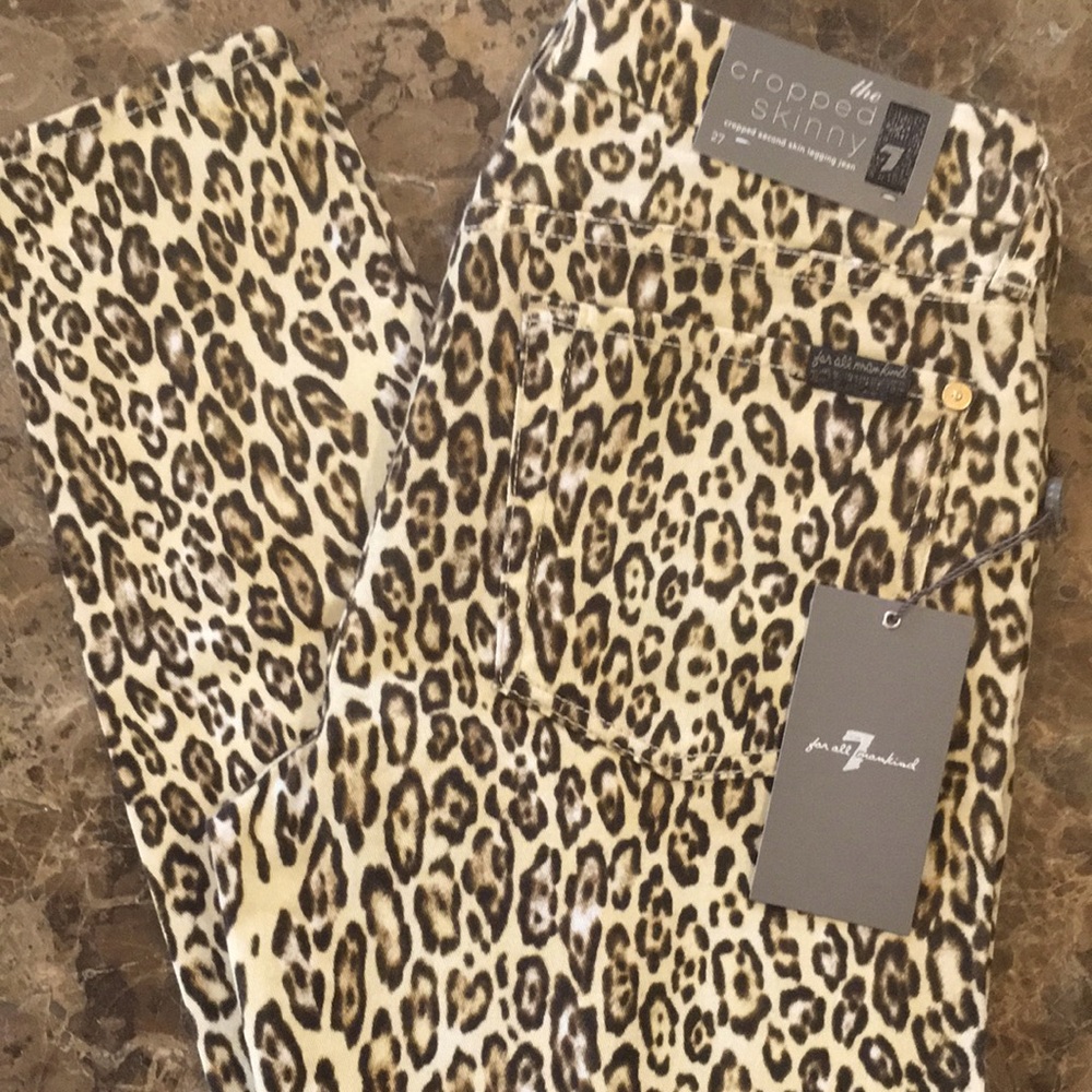 🆕 7 For All Mankind Cheetah Print Cropped Skinny Jean size 27 - Picture 3 of 12